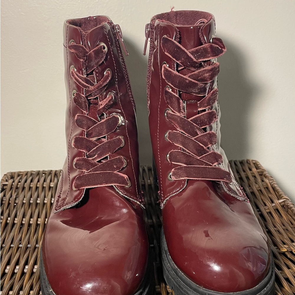 H&M Glossy Maroon Combat Boots